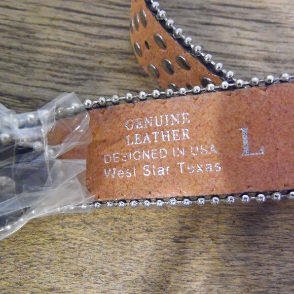 West Star Texas Geunine Leather Black Concho Belt with silver trim Size Large - Picture 7 of 11